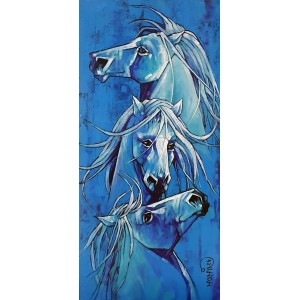 Momin Khan, 20 x 48 Inch, Acrylic on Canvas, Horse Painting, AC-MK-130